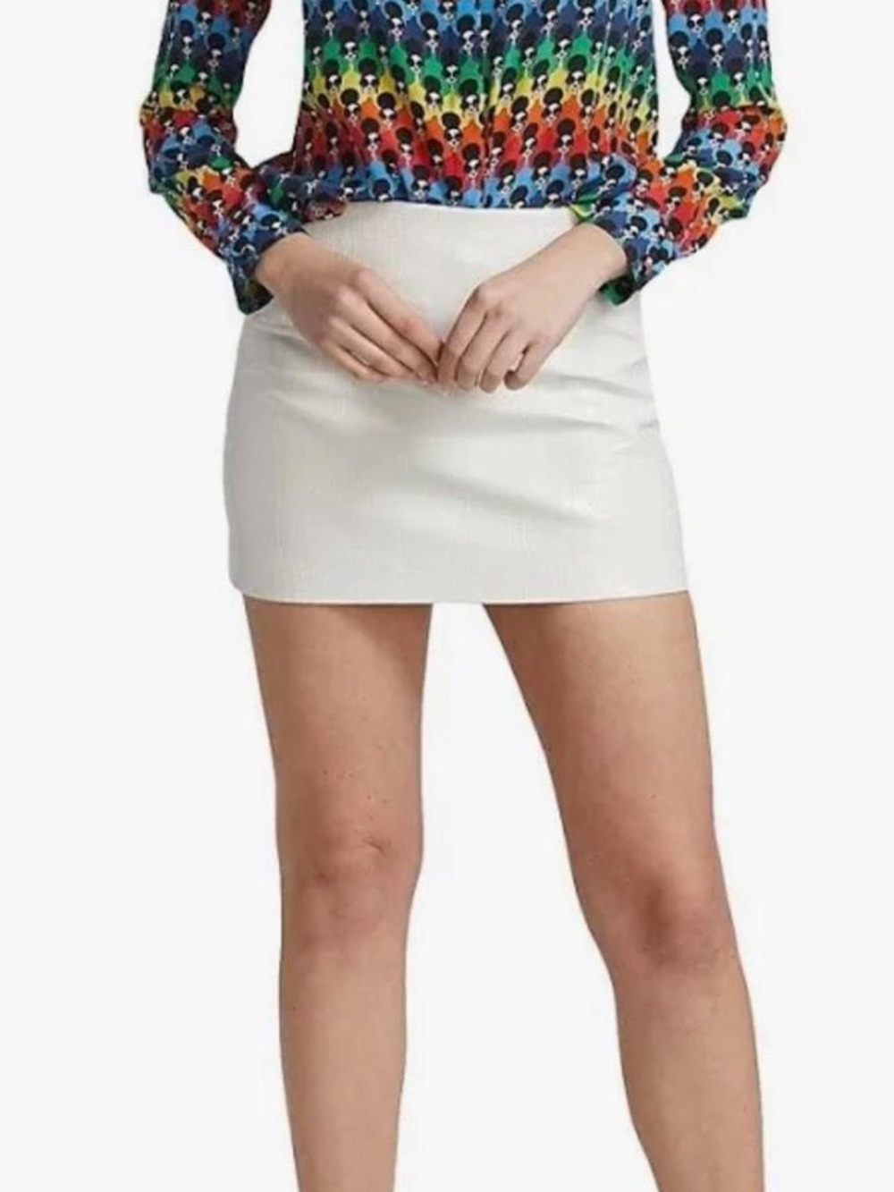 Alice + Olivia White Leather Mini Skirt